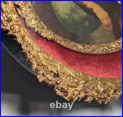 Antique German Litho Miniature Portrait in ormolu frame DAMAGED Antique German Litho Miniature Portrait in ormolu frame DAMAGED