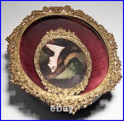 Antique German Litho Miniature Portrait in ormolu frame DAMAGED Antique German Litho Miniature Portrait in ormolu frame DAMAGED