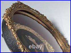 Antique German Litho Miniature Portrait in ormolu frame DAMAGED Antique German Litho Miniature Portrait in ormolu frame DAMAGED