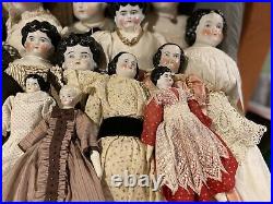 Antique German Lot Of 24 Early China Head Dolls From 7 To 20 From 1860-1890