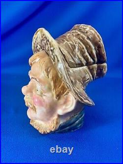 Antique German Majolica Tobacco Humidor Man In Tall Straw Hat 8h X 5.5 L Antique German Majolica Tobacco Humidor Man In Tall Straw Hat 8h X 5.5 L