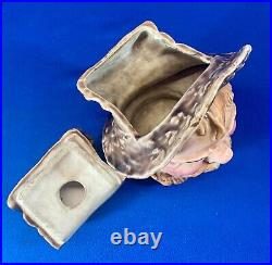 Antique German Majolica Tobacco Humidor Man In Tall Straw Hat 8h X 5.5 L Antique German Majolica Tobacco Humidor Man In Tall Straw Hat 8h X 5.5 L