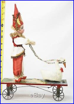 Antique German Mechanical Moving Bisque Head Doll Pull Toy ca1910
