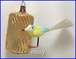 Antique German Mercury Glass Christmas Ornament Bird On Tree Trunk