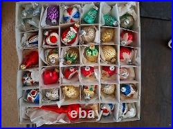 Antique German Mercury Glass Ornaments box of 29 And Mercury Glass Tree Topper