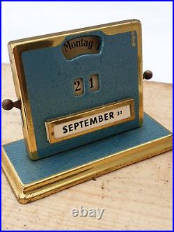 Antique German Metal Desk Perpetual Calendar Date Display 1950`s, Vintage