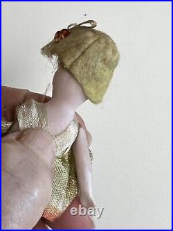 Antique German Miniature Dollhouse Bisque Jointed Doll 3.5 French Ribbons