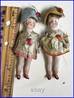 Antique German Miniature Dollhouse Bisque Jointed Doll 3.5 French Ribbons