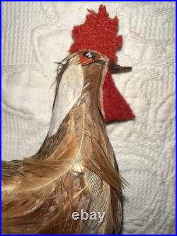 Antique German Miniature Figural Roosters With Real Feathers Wire Feet Antique German Miniature Figural Roosters With Real Feathers Wire Feet