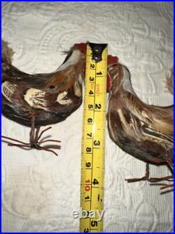 Antique German Miniature Figural Roosters With Real Feathers Wire Feet Antique German Miniature Figural Roosters With Real Feathers Wire Feet