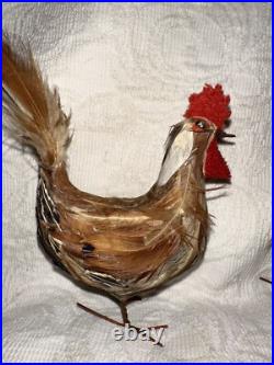 Antique German Miniature Figural Roosters With Real Feathers Wire Feet Antique German Miniature Figural Roosters With Real Feathers Wire Feet