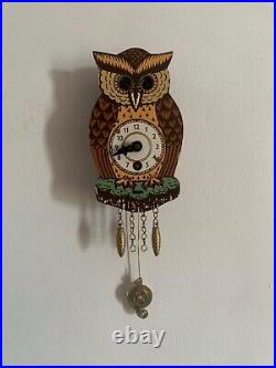 Antique German Moving Eye Owl clock 6.5 x 3 x 1.5