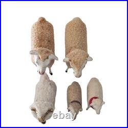 Antique German PUTZ Sheep Christmas Nativity Village Lot Wooly Match Stick Legs