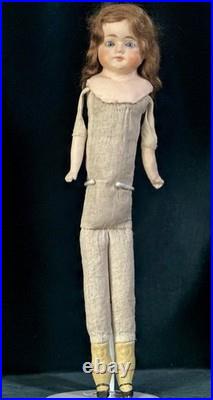 Antique German  Paper Mache 20 Doll with Glass Eyes
