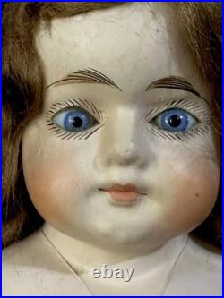 Antique German  Paper Mache 20 Doll with Glass Eyes