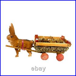 Antique German Paper Mache Easter Bunny Rabbit Pulling Cart Stick Legs Antique German Paper Mache Easter Bunny Rabbit Pulling Cart Stick Legs