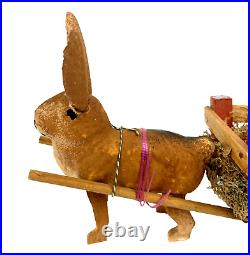 Antique German Paper Mache Easter Bunny Rabbit Pulling Cart Stick Legs Antique German Paper Mache Easter Bunny Rabbit Pulling Cart Stick Legs