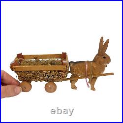 Antique German Paper Mache Easter Bunny Rabbit Pulling Cart Stick Legs Antique German Paper Mache Easter Bunny Rabbit Pulling Cart Stick Legs