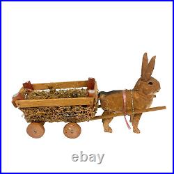 Antique German Paper Mache Easter Bunny Rabbit Pulling Cart Stick Legs Antique German Paper Mache Easter Bunny Rabbit Pulling Cart Stick Legs