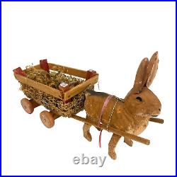 Antique German Paper Mache Easter Bunny Rabbit Pulling Cart Stick Legs Antique German Paper Mache Easter Bunny Rabbit Pulling Cart Stick Legs