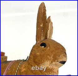Antique German Paper Mache Easter Bunny Rabbit Pulling Cart Stick Legs Antique German Paper Mache Easter Bunny Rabbit Pulling Cart Stick Legs