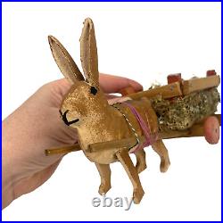 Antique German Paper Mache Easter Bunny Rabbit Pulling Cart Stick Legs Antique German Paper Mache Easter Bunny Rabbit Pulling Cart Stick Legs