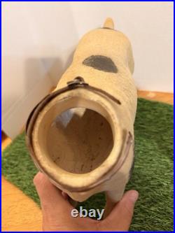 Antique German Papier Mache Dog Candy Container Glass Eyes Removable Head 14