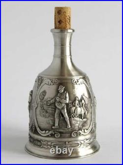 Antique German Pewter Decanter Zinn 95% SKS Bottle Relief Barware Vintage