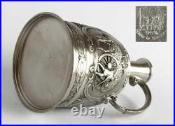 Antique German Pewter Decanter Zinn 95% SKS Bottle Relief Barware Vintage