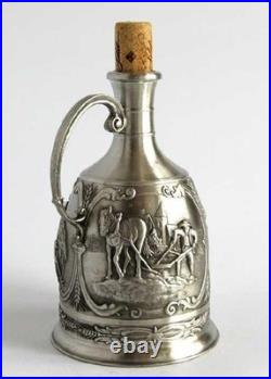 Antique German Pewter Decanter Zinn 95% SKS Bottle Relief Barware Vintage