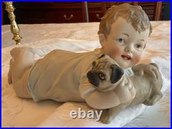 Antique German Piano Baby With Pug Puppy, LARGE 11 RARE