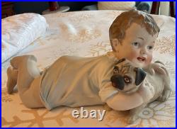 Antique German Piano Baby With Pug Puppy, LARGE 11 RARE