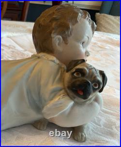 Antique German Piano Baby With Pug Puppy, LARGE 11 RARE