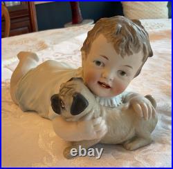 Antique German Piano Baby With Pug Puppy, LARGE 11 RARE