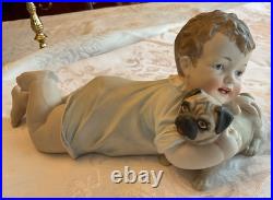 Antique German Piano Baby With Pug Puppy, LARGE 11 RARE