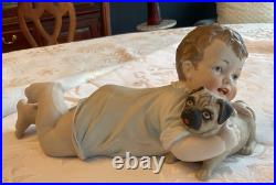 Antique German Piano Baby With Pug Puppy, LARGE 11 RARE