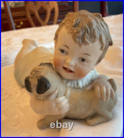 Antique German Piano Baby With Pug Puppy, LARGE 11 RARE