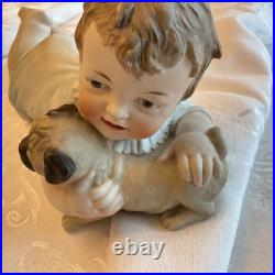 Antique German Piano Baby With Pug Puppy, LARGE 11 RARE