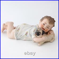 Antique German Piano Baby With Pug Puppy Large 11 Rare