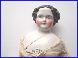 Antique German Porcelain China Head Doll CIVIL War Flat Top High Brow Vintage