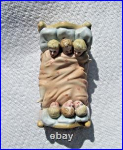 Antique German Porcelain Fairing Trinket Box Victorian Figurine Box 6 In a Bed