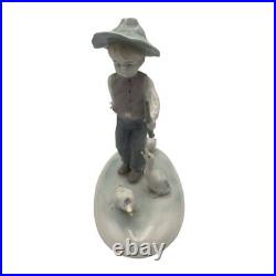 Antique German Porcelain Figurine Garçom with Ducks Statue Kid Stick Play 20th