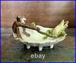 Antique German Porcelain Frog and Monkey Fairing Trinket Dish Circa 1870 Antique German Porcelain Frog and Monkey Fairing Trinket Dish Circa 1870