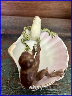 Antique German Porcelain Frog and Monkey Fairing Trinket Dish Circa 1870 Antique German Porcelain Frog and Monkey Fairing Trinket Dish Circa 1870