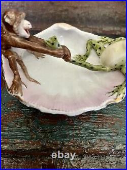 Antique German Porcelain Frog and Monkey Fairing Trinket Dish Circa 1870 Antique German Porcelain Frog and Monkey Fairing Trinket Dish Circa 1870