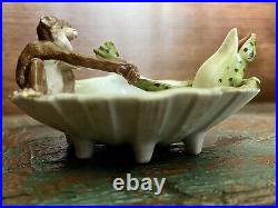 Antique German Porcelain Frog and Monkey Fairing Trinket Dish Circa 1870 Antique German Porcelain Frog and Monkey Fairing Trinket Dish Circa 1870