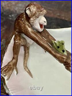 Antique German Porcelain Frog and Monkey Fairing Trinket Dish Circa 1870 Antique German Porcelain Frog and Monkey Fairing Trinket Dish Circa 1870