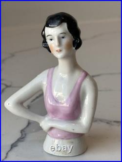 Antique German Porcelain Pin Cushion Half Doll 3+ RARE Vintage Collectible Gift