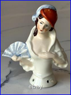 Antique German Porcelain Pin Cushion Half Doll 3+ RARE Vintage Collectible Gift
