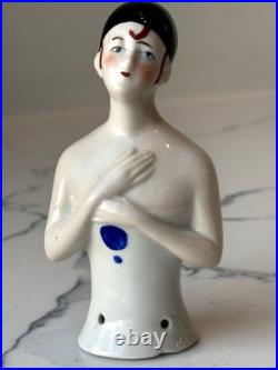 Antique German Porcelain Pin Cushion Half Doll 3+ RARE Vintage Collectible Gift